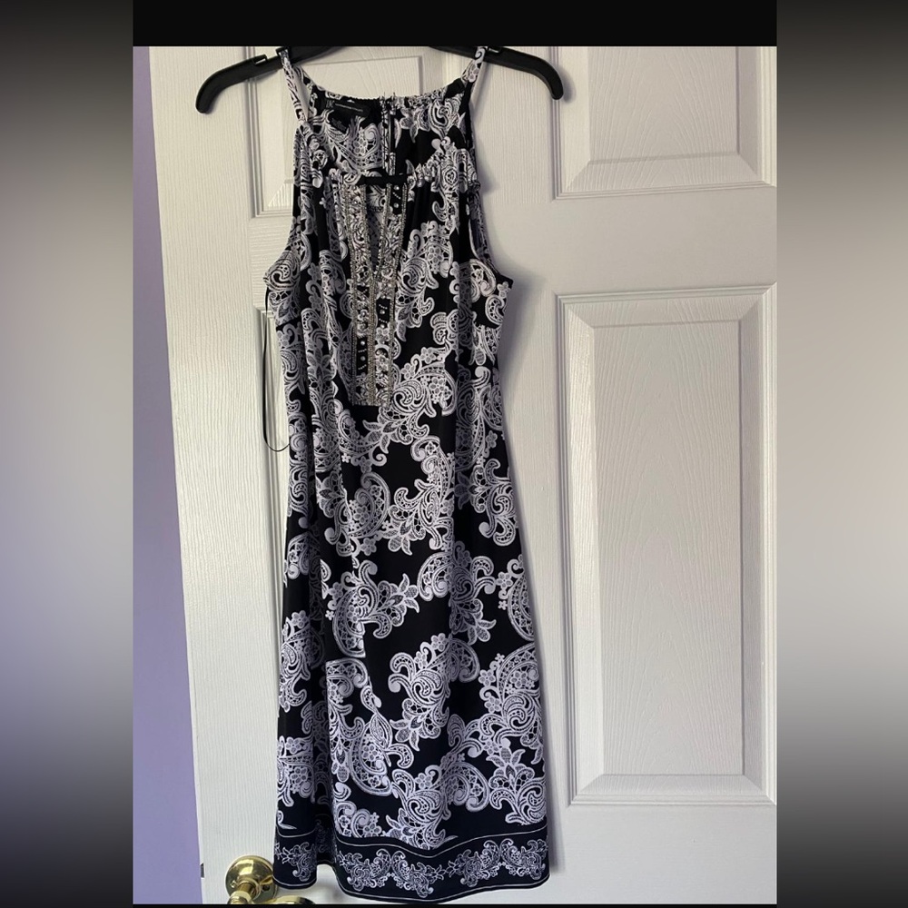 INC International Concepts Black and White Halter Midi Dress